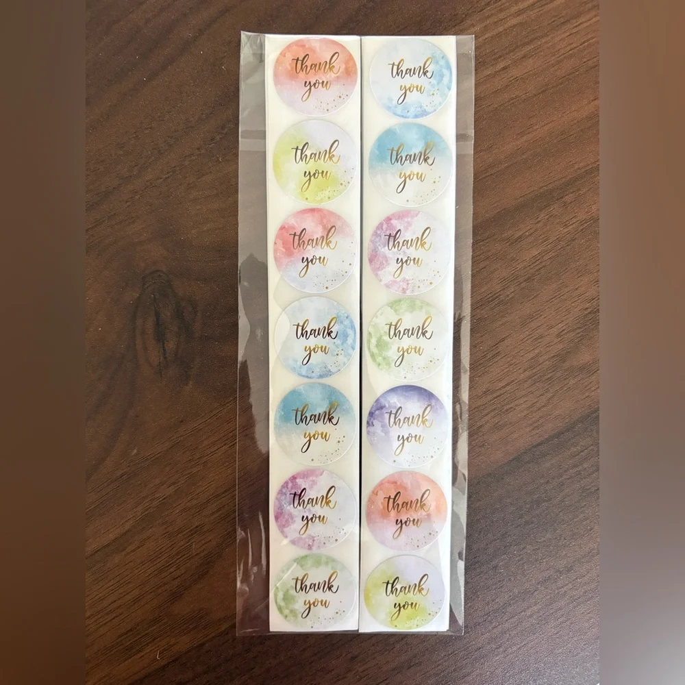 25 Thank You Cards & 100 Sticker Seals Set Mint, Rose Gold, Watercolor (1 left) - Picture 2 of 3